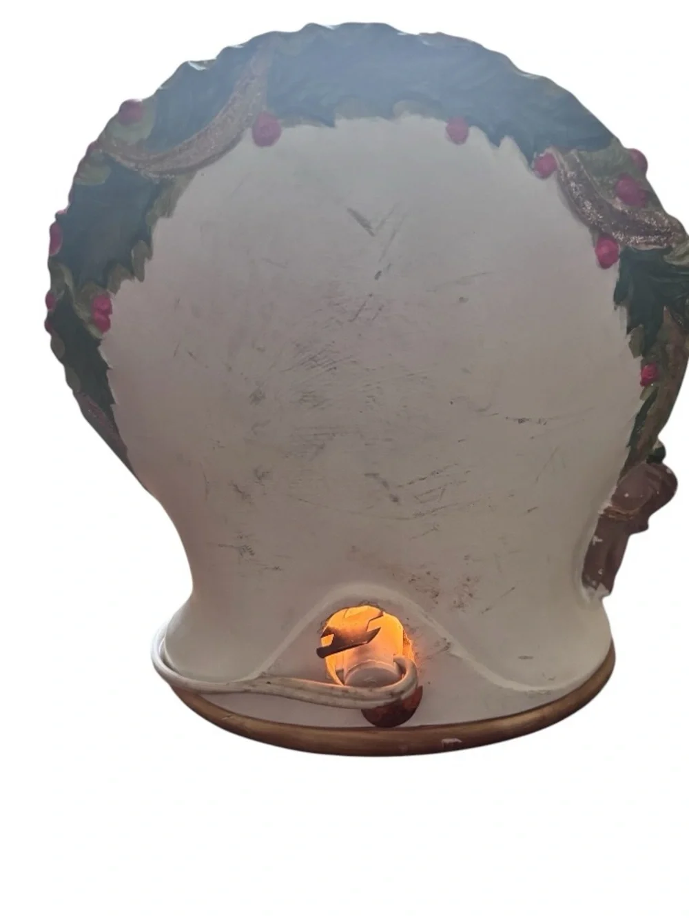 Ceramic Wreath Lighted North Pole Winter scene with a hand-painted Santa Claus